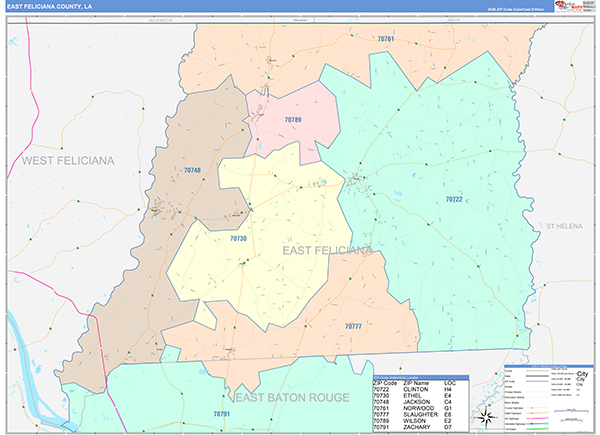 East Feliciana Parish (County), LA Wall Map Color Cast Style